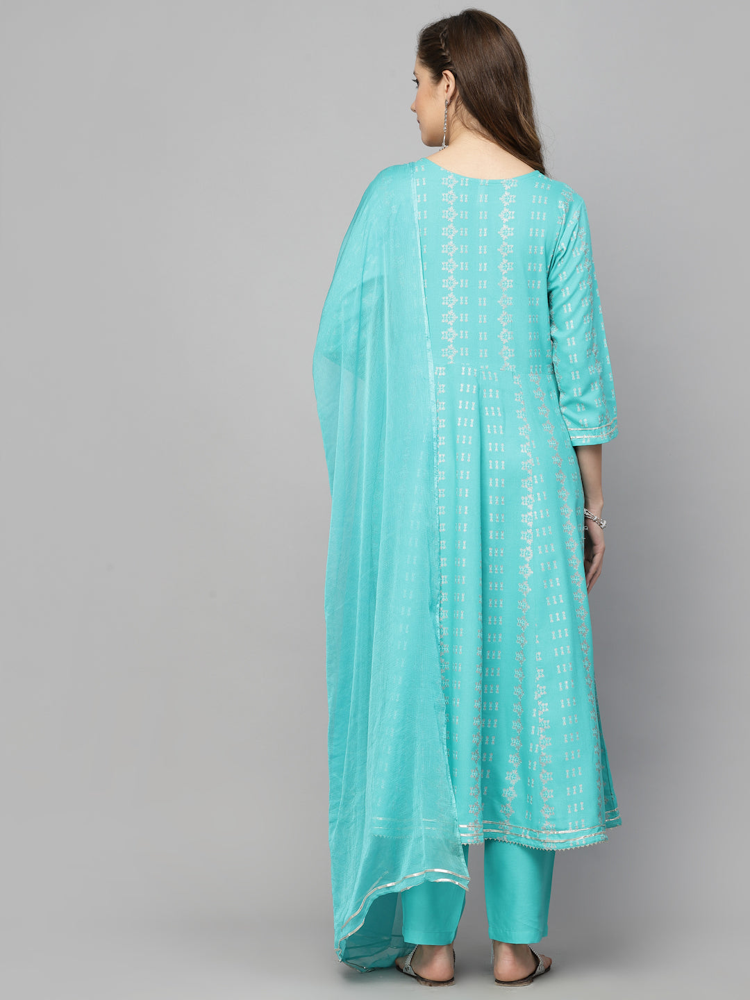 Printed Rayon Embroidered Anarkali Kurta Pant Dupatta Set