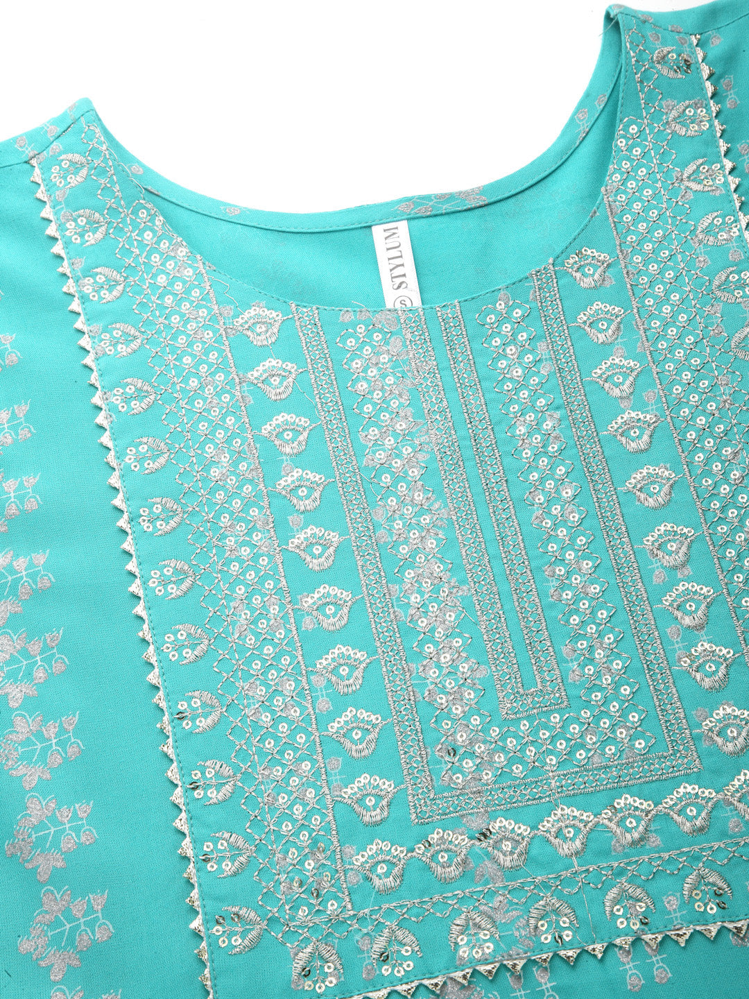 Printed Rayon Embroidered Anarkali Kurta Pant Dupatta Set