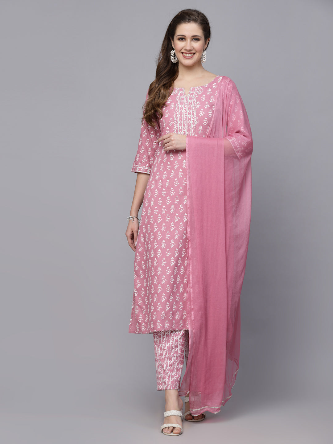 Floral Printed Rayon Kurta Pant Dupatta Set