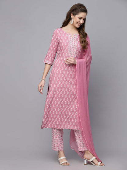 Floral Printed Rayon Kurta Pant Dupatta Set