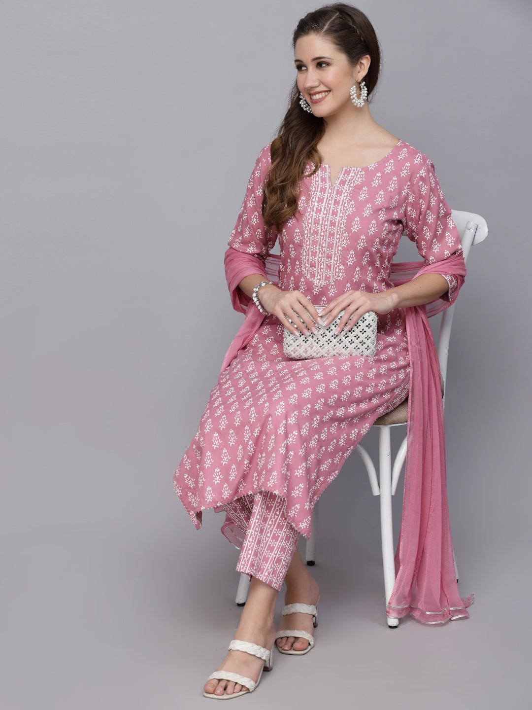 Floral Printed Rayon Kurta Pant Dupatta Set