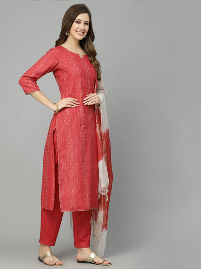 Woven Design Cotton Blend Straight Kurta Pant Dupatta Set
