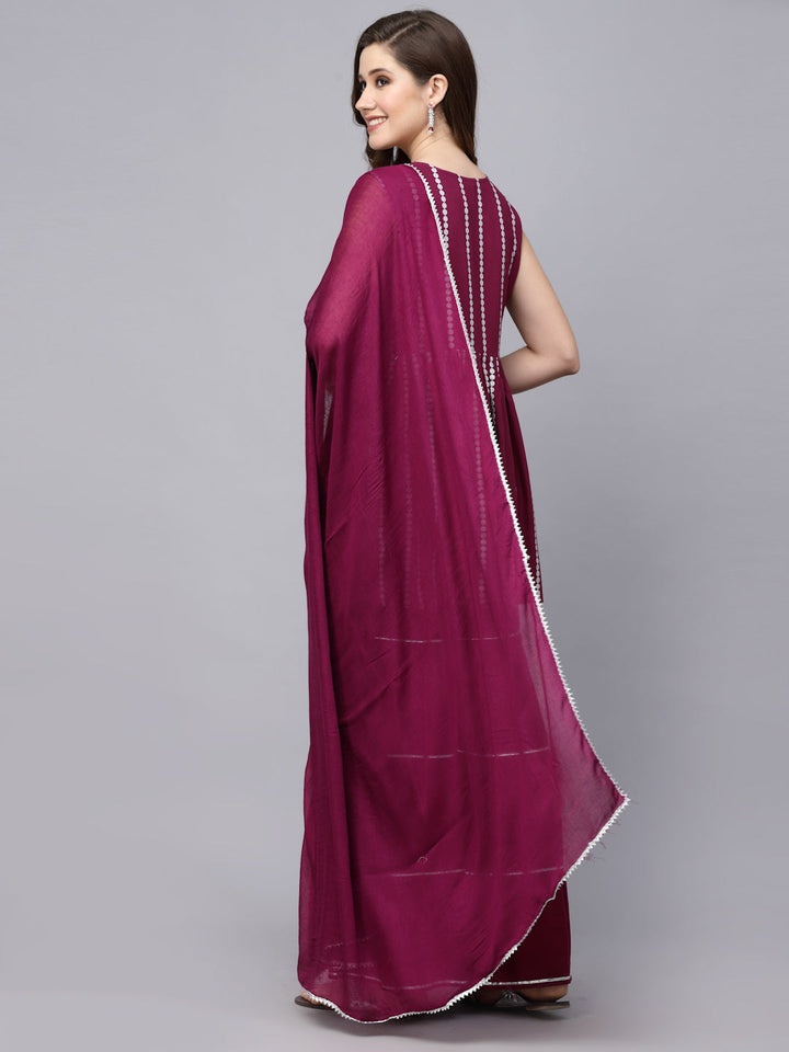 Printed &amp; Embroidered Rayon Short Kurta Sharara Dupatta Set