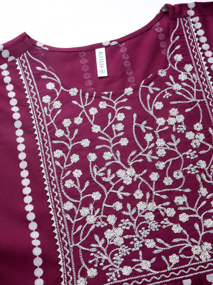 Printed &amp; Embroidered Rayon Short Kurta Sharara Dupatta Set