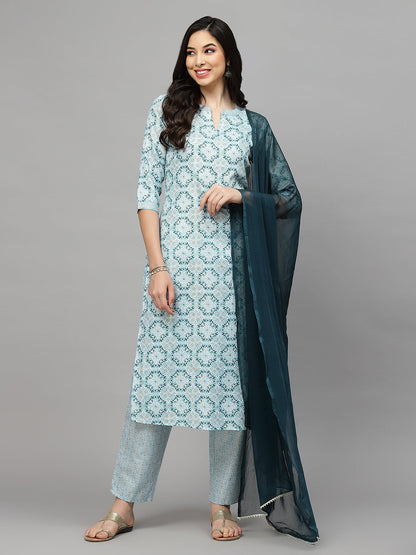 Printed Cotton Blend Kurta Pant Dupatta Set