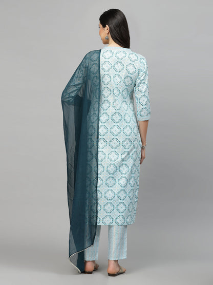 Printed Cotton Blend Kurta Pant Dupatta Set