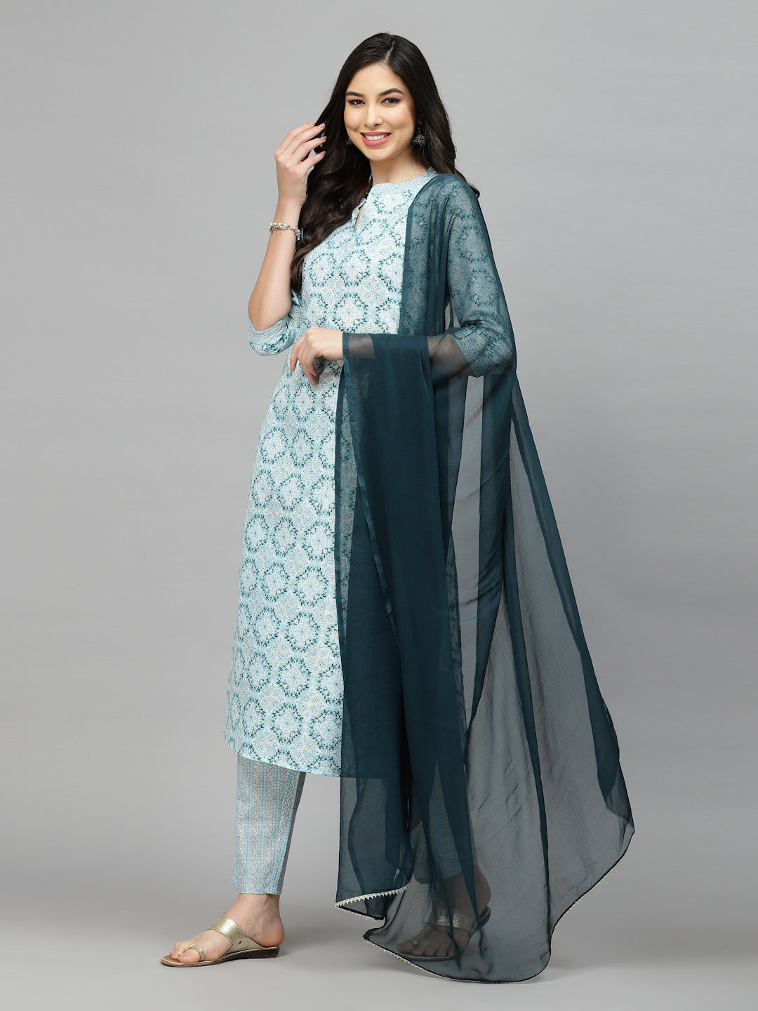 Printed Cotton Blend Kurta Pant Dupatta Set