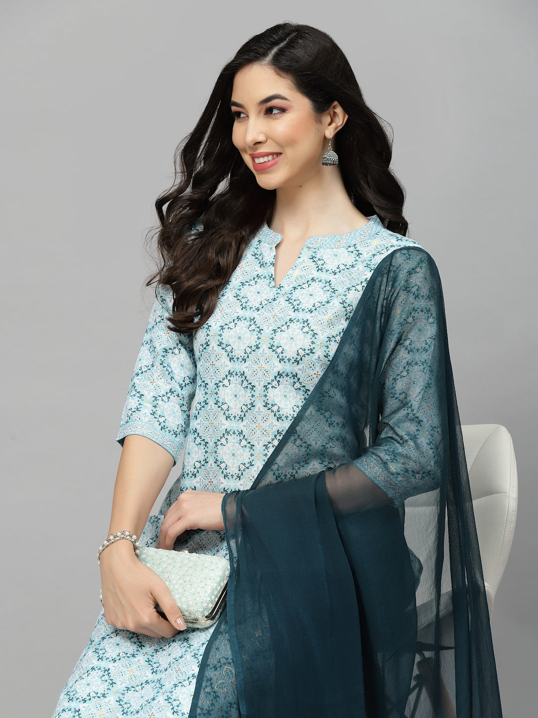 Printed Cotton Blend Kurta Pant Dupatta Set