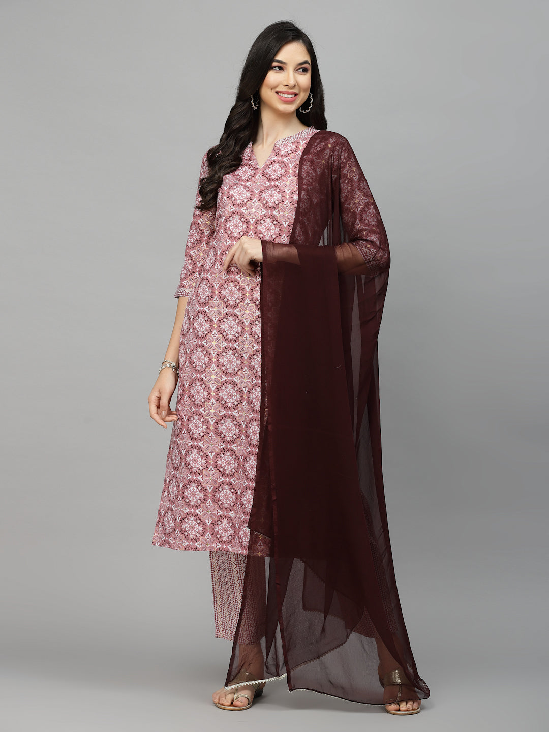 Printed Cotton Blend Kurta Pant Dupatta Set