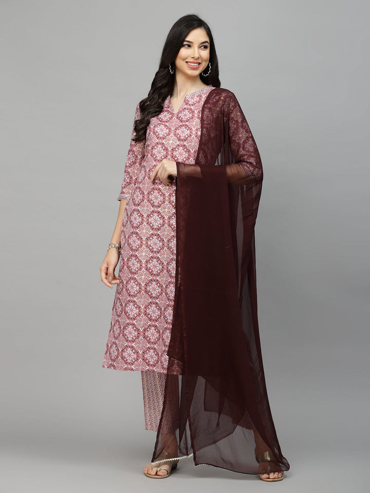 Printed Cotton Blend Kurta Pant Dupatta Set