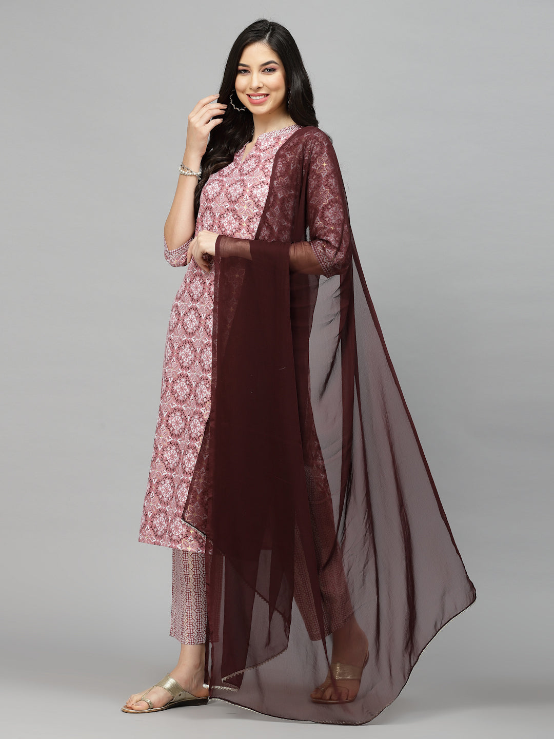 Printed Cotton Blend Kurta Pant Dupatta Set