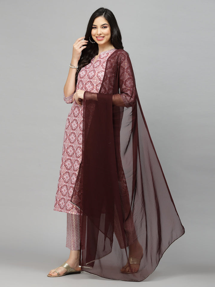 Printed Cotton Blend Kurta Pant Dupatta Set