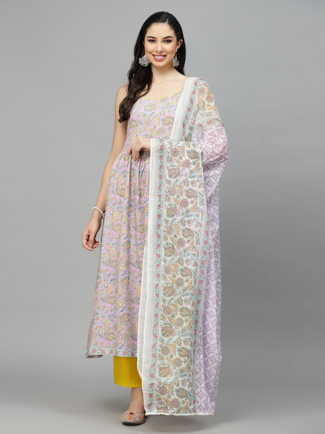 Paisley Printed Rayon Kurta Pant Dupatta Set