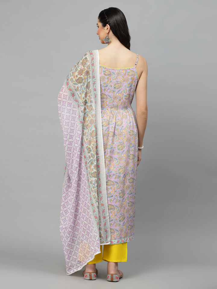 Paisley Printed Rayon Kurta Pant Dupatta Set