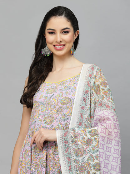 Paisley Printed Rayon Kurta Pant Dupatta Set