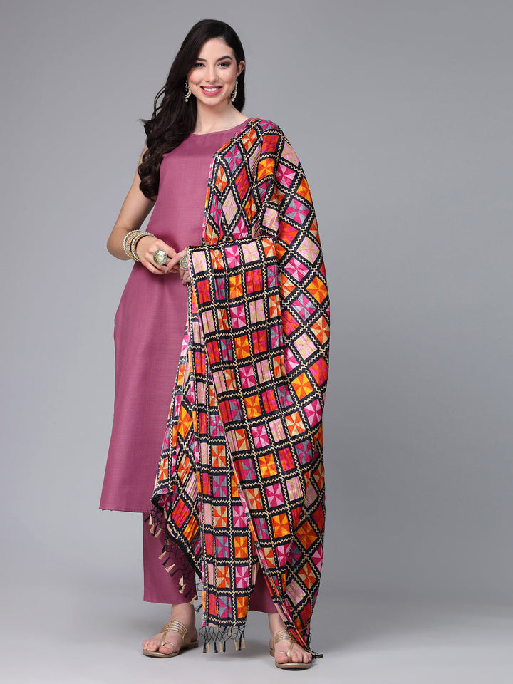 Solid Cotton Blend Straight Kurta Pant Dupatta Set
