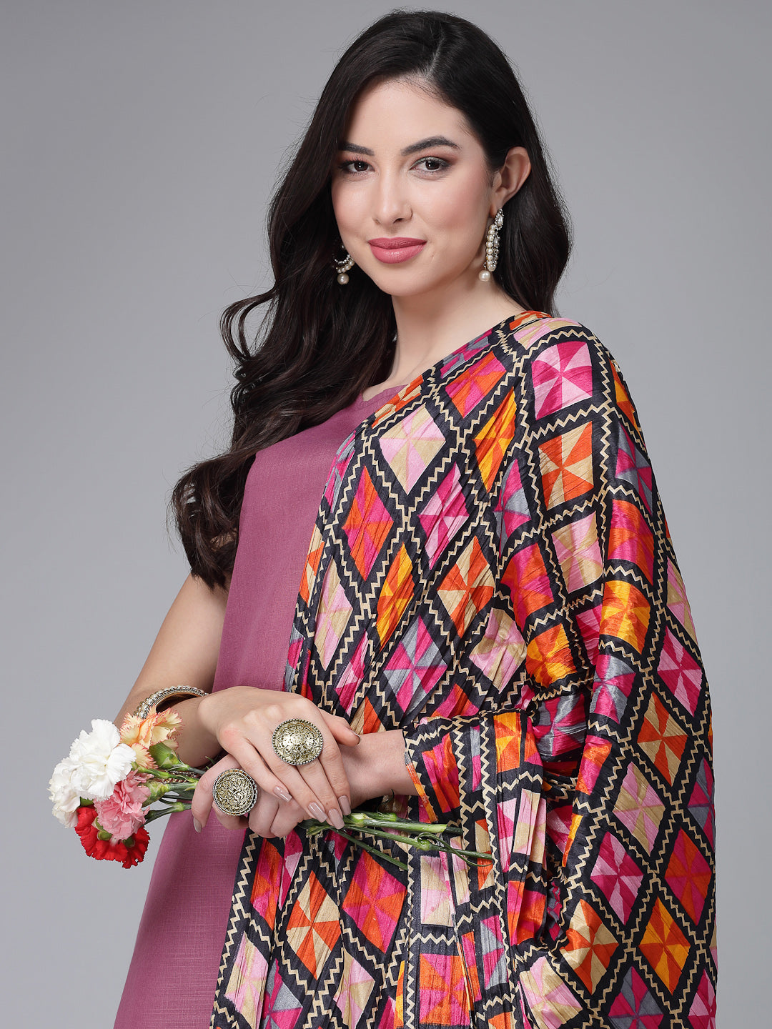 Solid Cotton Blend Straight Kurta Pant Dupatta Set