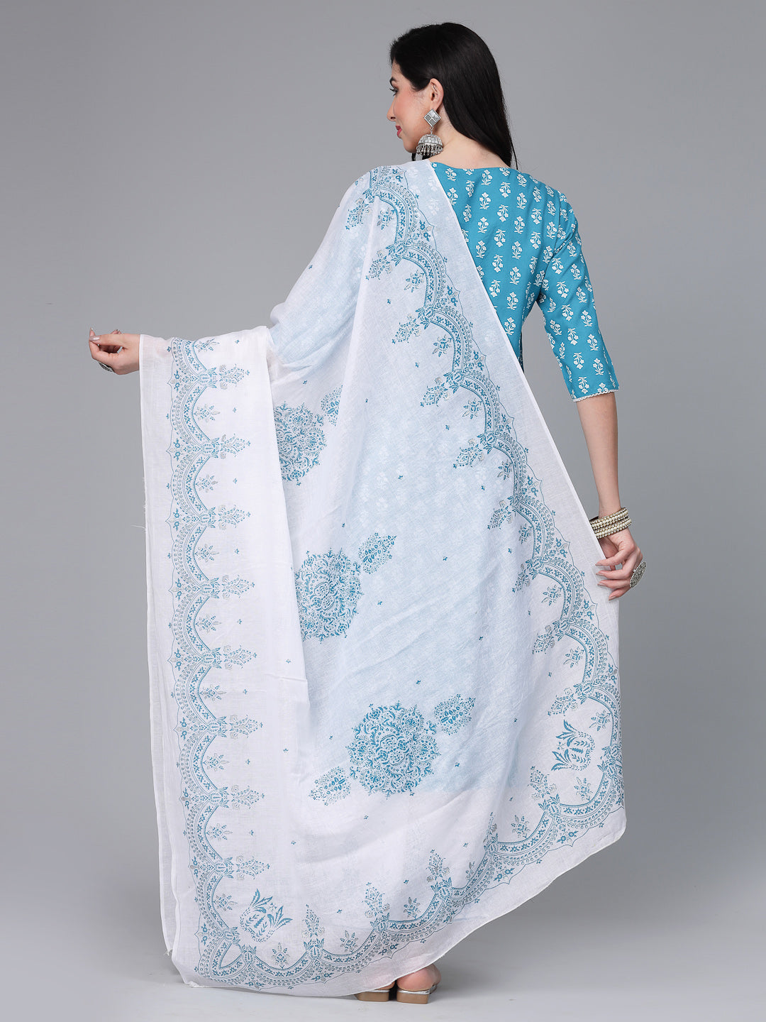 Printed &amp; Embroidered Rayon Kurta Pant Dupatta Set