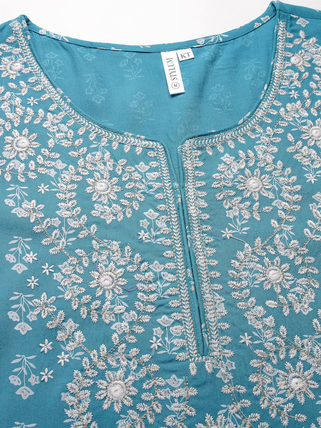 Printed &amp; Embroidered Rayon Kurta Pant Dupatta Set