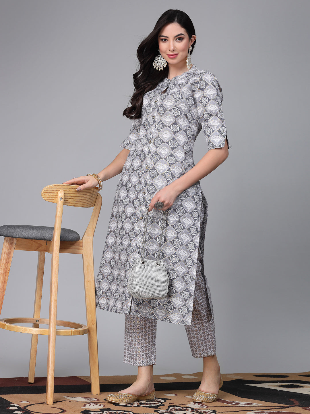 Printed Cotton Blend Kurta Pant Set