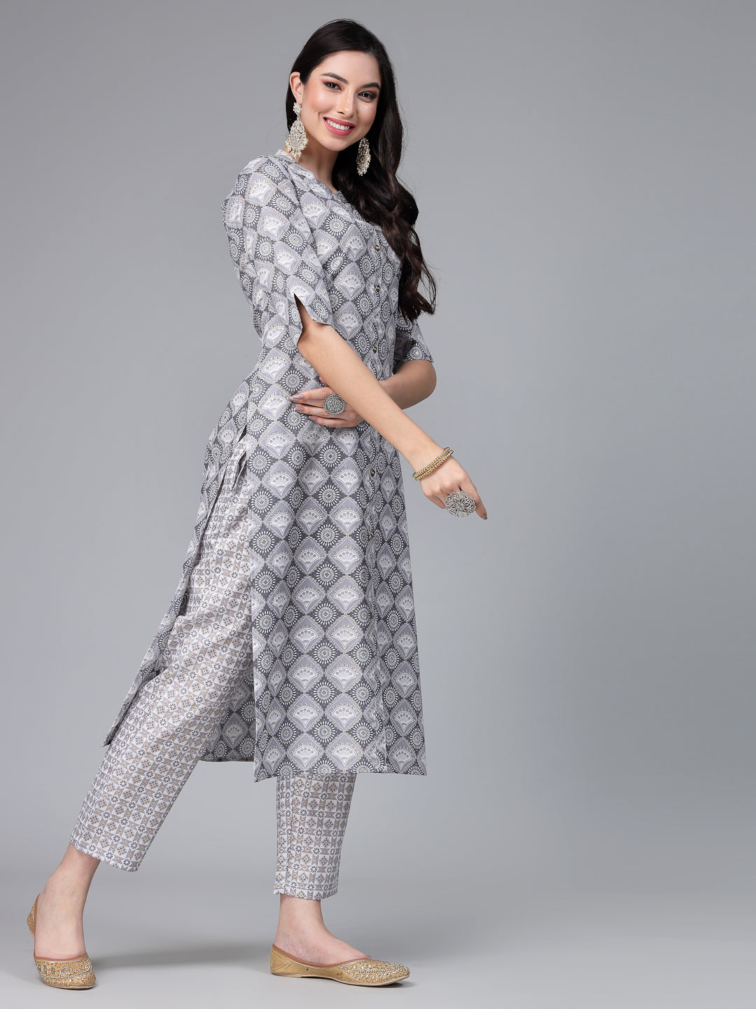 Printed Cotton Blend Kurta Pant Set