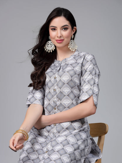 Printed Cotton Blend Kurta Pant Set