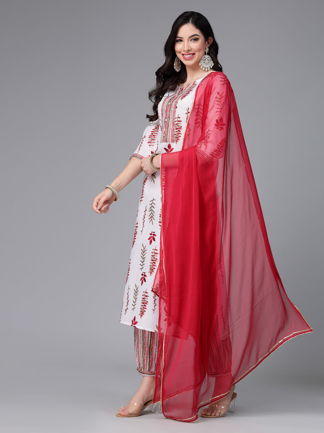 Printed Cotton Blend Kurta Pant Dupatta Set
