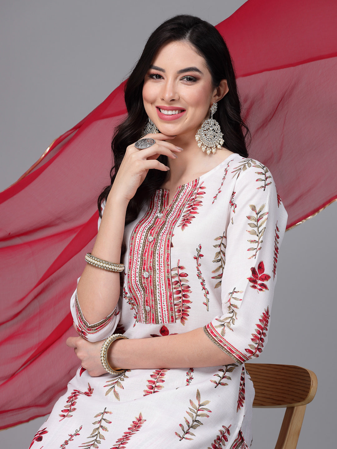 Printed Cotton Blend Kurta Pant Dupatta Set