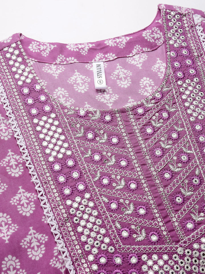 Printed &amp; Embroidered Rayon Kurta Pant Dupatta Set