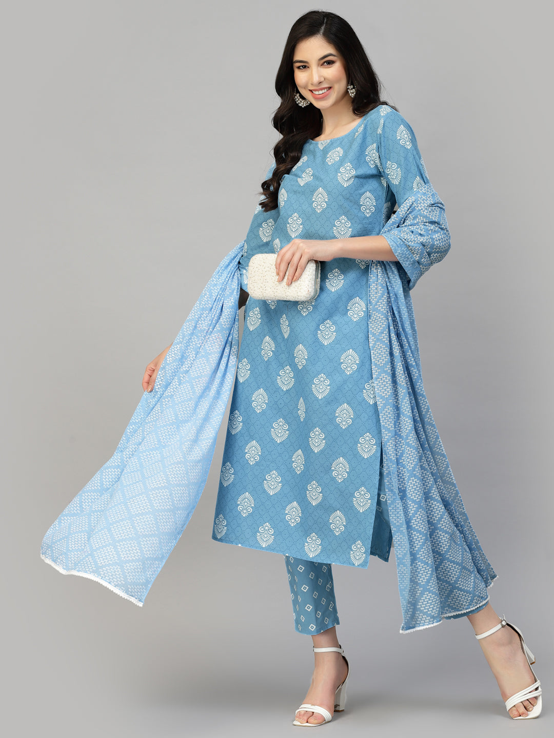 Printed Rayon Kurta Pant Dupatta Set
