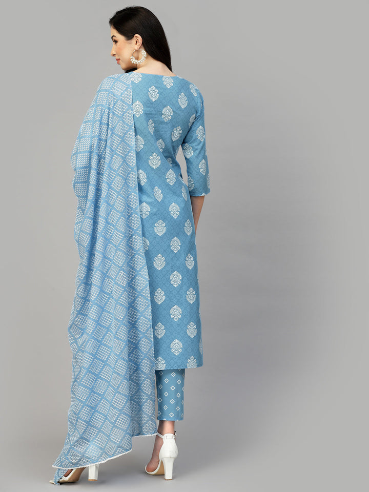 Printed Rayon Kurta Pant Dupatta Set