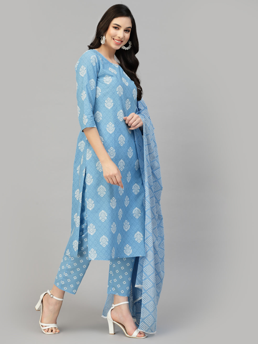 Printed Rayon Kurta Pant Dupatta Set