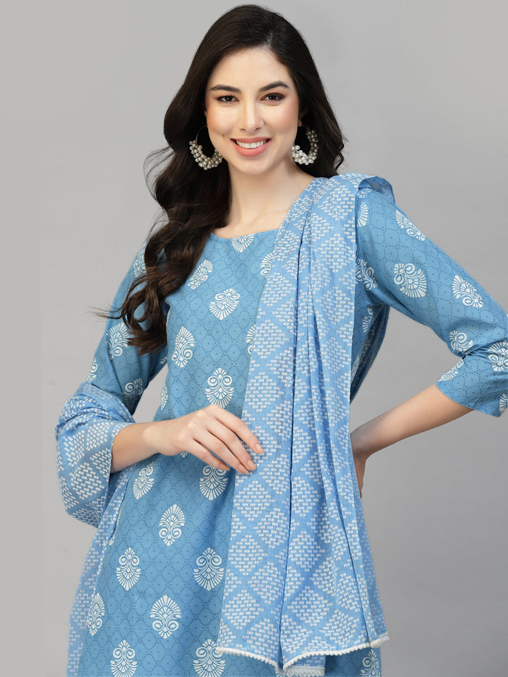 Printed Rayon Kurta Pant Dupatta Set