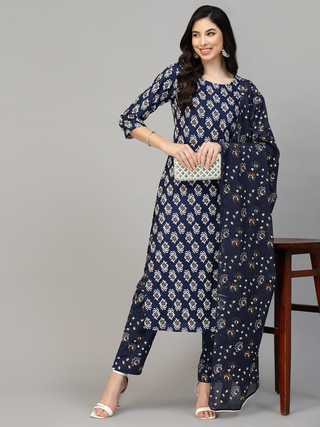 Printed Rayon Kurta Pant Dupatta Set