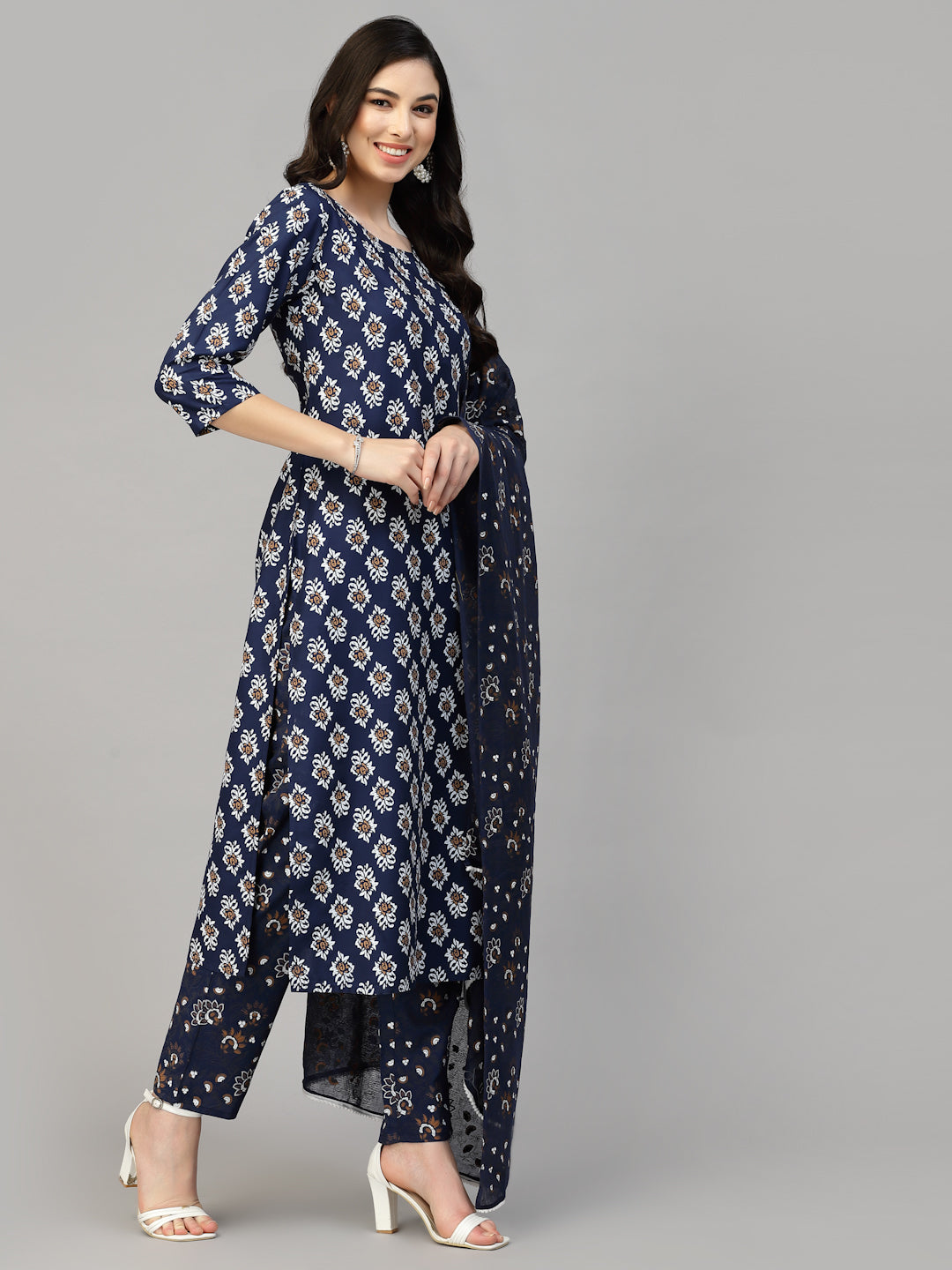 Printed Rayon Kurta Pant Dupatta Set