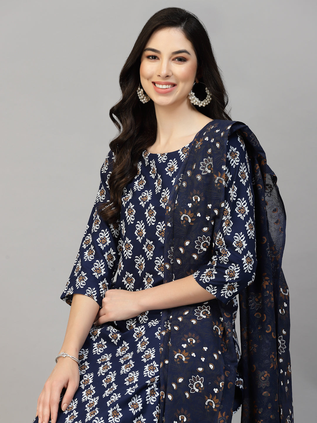 Printed Rayon Kurta Pant Dupatta Set