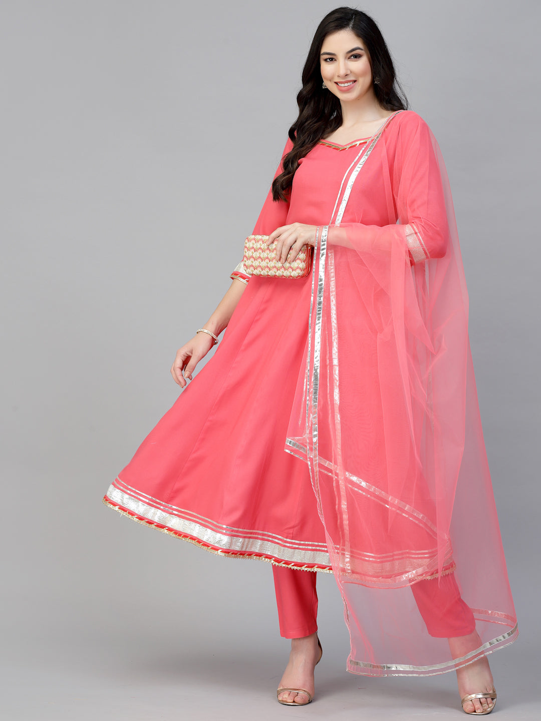 Solid Rayon Kurta Pant Dupatta Set
