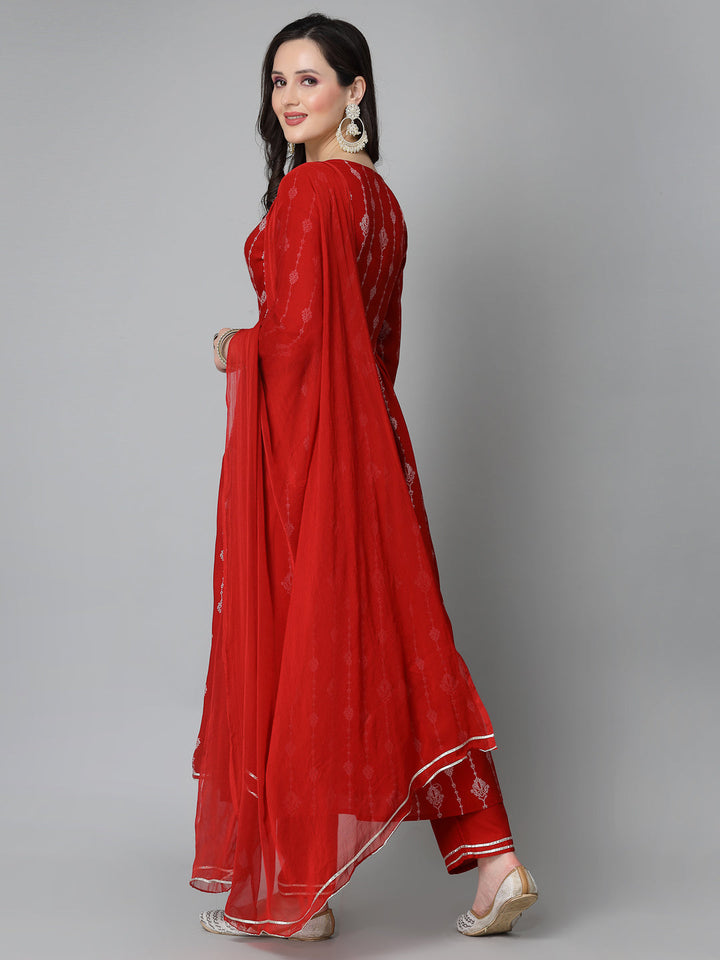 Printed &amp; Embroidered Naira Cut Kurta Pant Dupatta Set