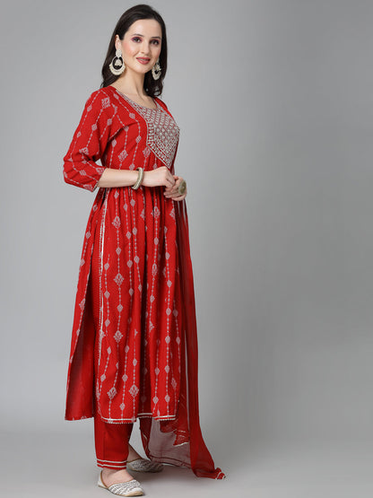 Printed & Embroidered Naira Cut Kurta Pant Dupatta Set