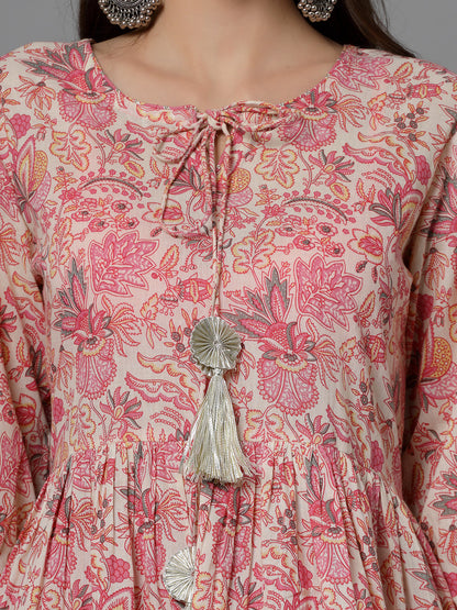 Floral Printed Cotton Kurti with Dhoti Pant