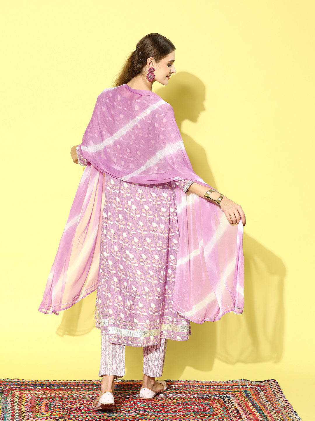 Printed Cotton Anarkali Kurta Pant Dupatta Set