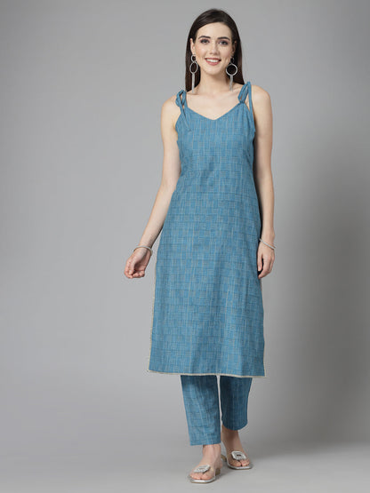 Woven Designed Cotton Blend Straight Kurta Pant Set