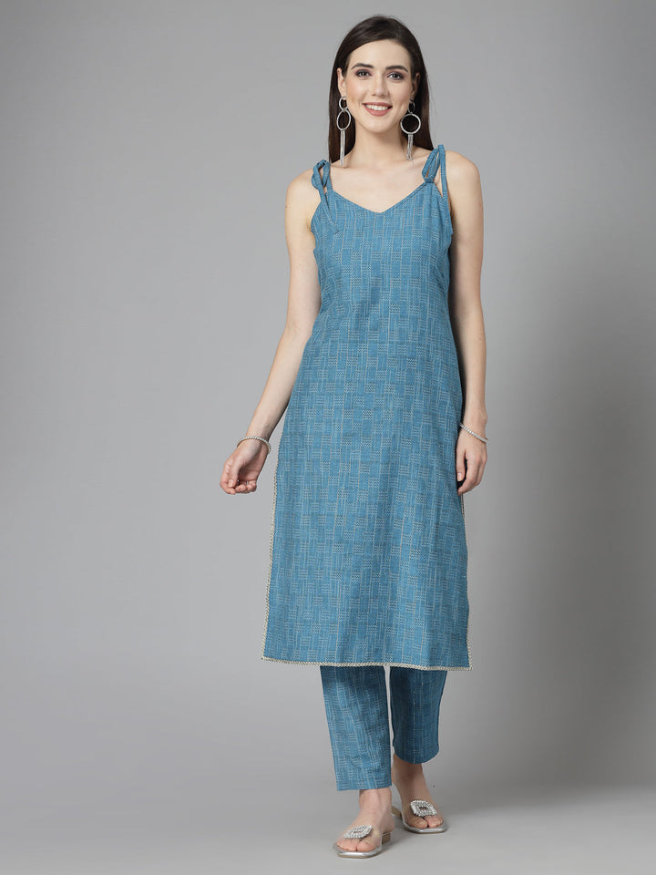 Woven Designed Cotton Blend Straight Kurta Pant Set