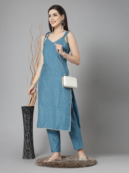 Woven Designed Cotton Blend Straight Kurta Pant Set