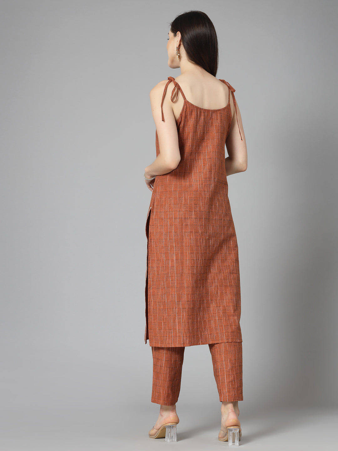 Woven Designed Cotton Blend Straight Kurta Pant Set