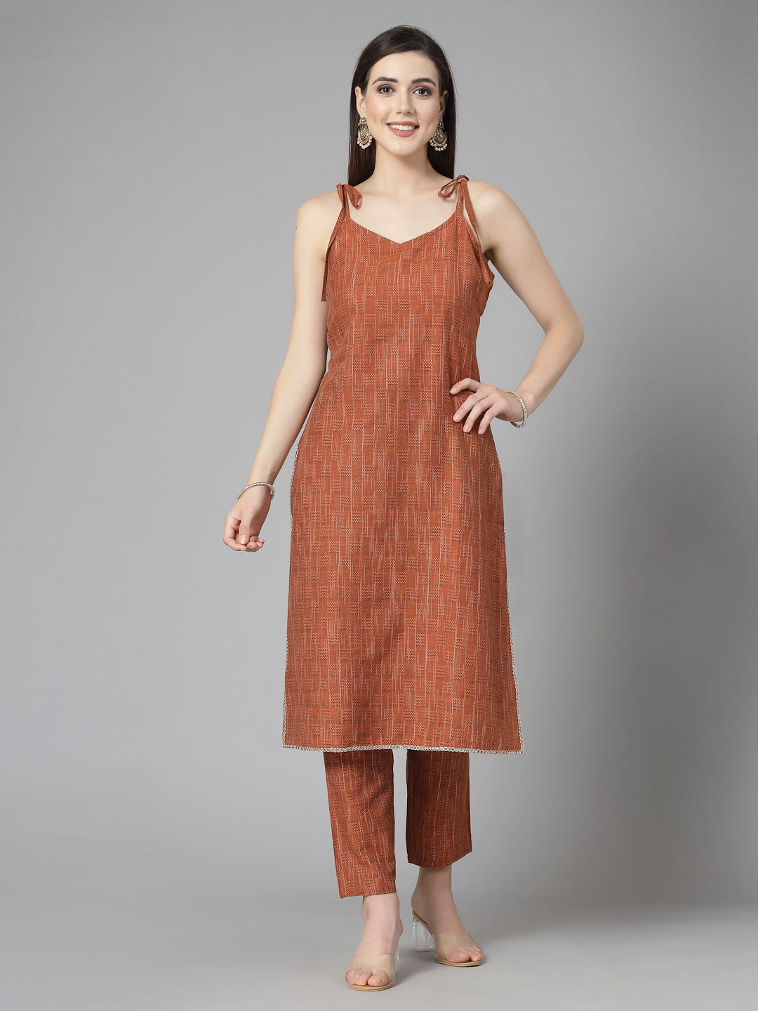 Woven Designed Cotton Blend Straight Kurta Pant Set