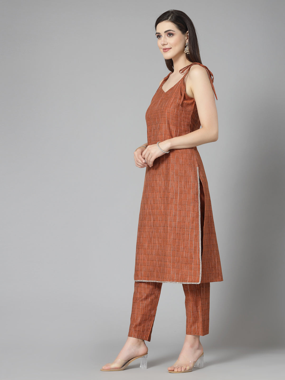 Woven Designed Cotton Blend Straight Kurta Pant Set