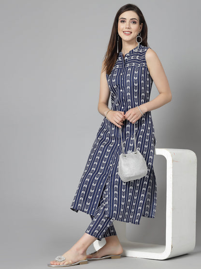 Printed Cotton Blend Straight Kurta Pant Set