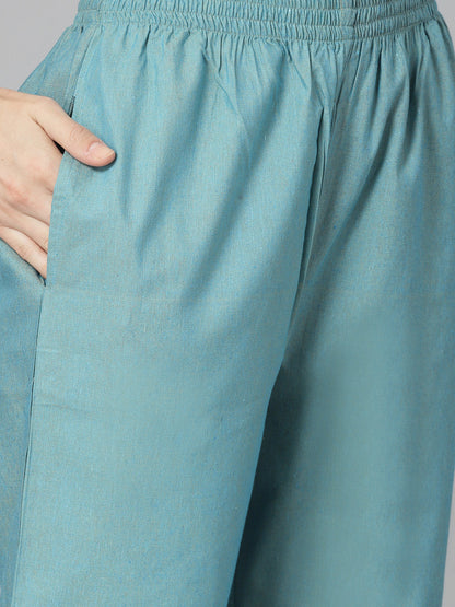 Woven Designed Cotton Blend Straight Kurta Pant Dupatta Set