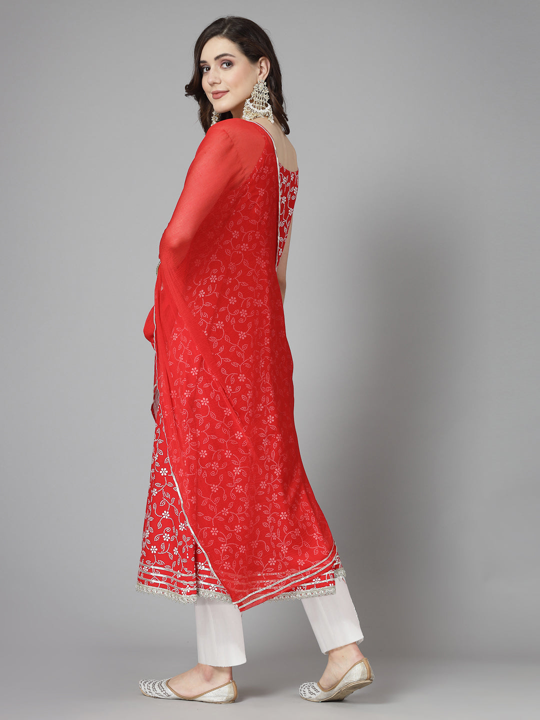 Floral Printed Rayon Anarkali Kurta Pant Dupatta set